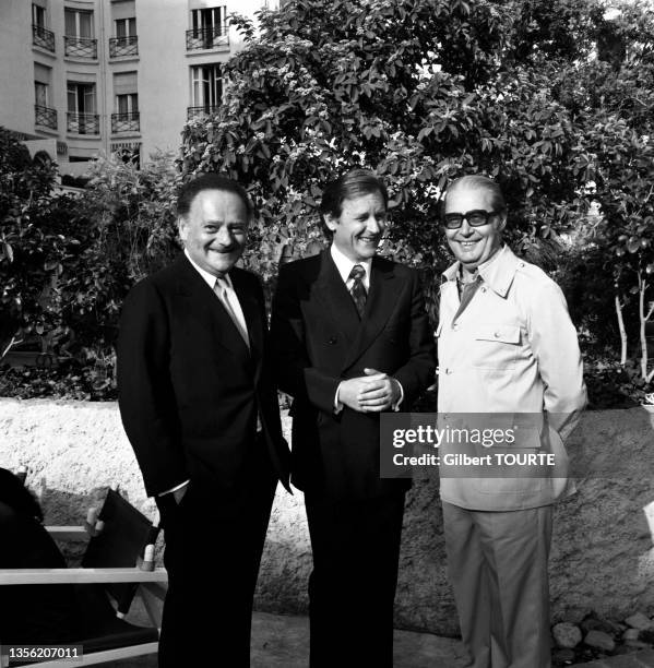René Goscinny, Albert Uderzo et Georges Dargaud lors du Festival de Cannes en mai 1976