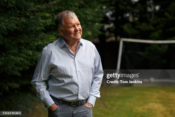 Clive Tyldesley, the football commentator, poses for a portrait in the garden of his home near Reading on April 29th 2021 in Berkshire