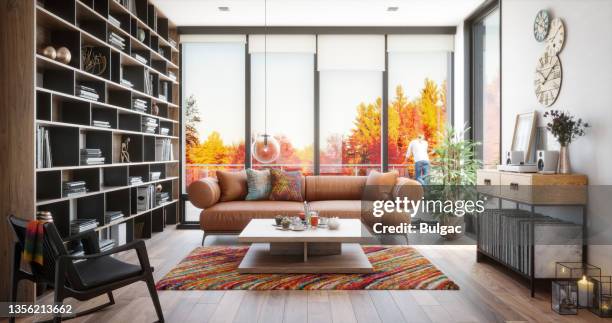 sala de estar moderna - persiana-ventana fotografías e imágenes de stock