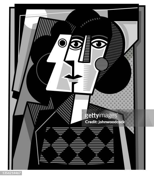 ilustraciones, imágenes clip art, dibujos animados e iconos de stock de ilustración de rostro cubista abstracto - cubismo