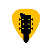 Guitar acoustick pick vector design icon flat logo. Mediator guiatar music symbol headstock