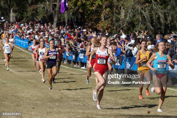 Alexandra Hays of the NC State Wolfpack runs to the finish line during the Division II Men's and Women's Cross Country Championship held at Apalachee...