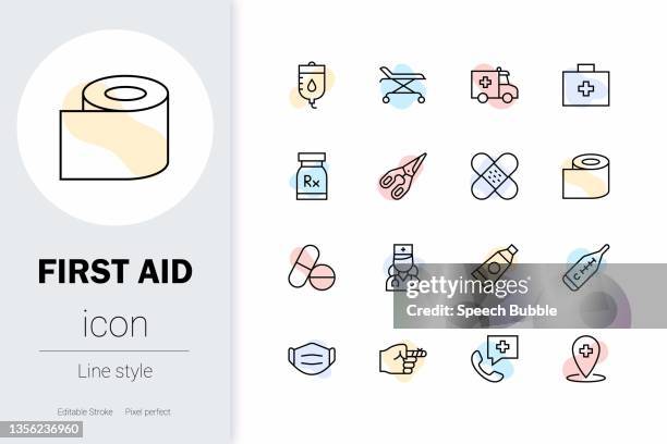 first aid, thin line vector icon set. - plastering tools stock illustrations