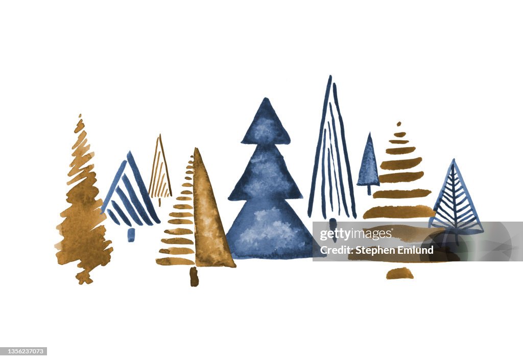 Aquarell Weihnachtsbäume isoliert auf weißem Hintergrund