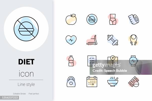 diet, thin line vector icon set. - fiber supplement stock illustrations
