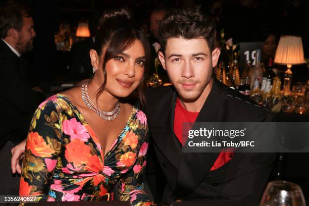 Priyanka Chopra and Nick Jonas attend The Fashion Awards 2021 at Royal Albert Hall on November 29, 2021 in London, England.