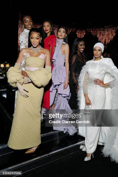 Leomie Anderson, Winnie Harlow, Maya Jama, Neelam Gill, Bree Runway and Ikram Abdi Omar attend The Fashion Awards 2021 at Royal Albert Hall on...