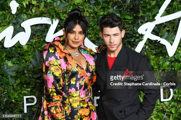 Priyanka Chopra and Nick Jonas attends The Fashion Awards 2021 at the Royal Albert Hall on November 29, 2021 in London, England.