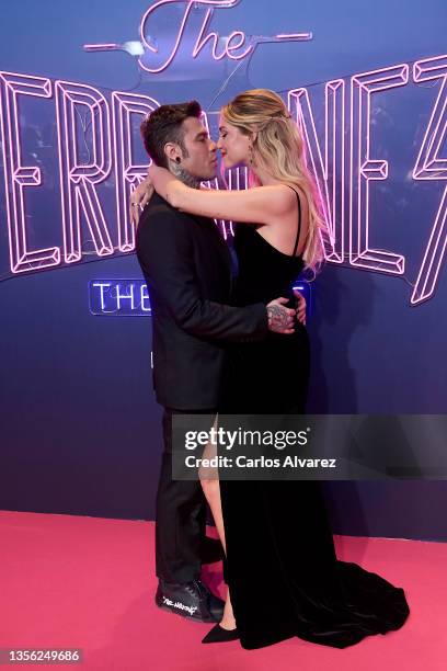 Chiara Ferragni and Fedez attend "The Ferragnez" premiere by Amazon Prime at Yelmo Luxury Palafox Luchana on November 29, 2021 in Madrid, Spain.