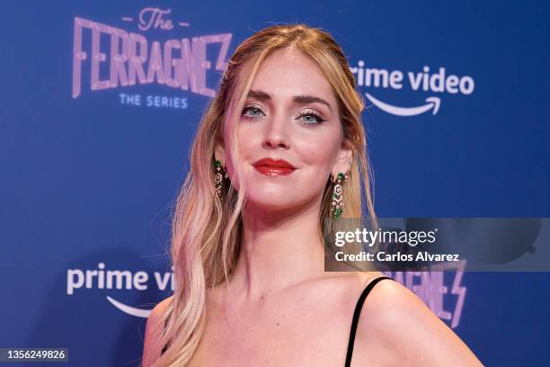 Chiara Ferragni attends "The Ferragnez" premiere by Amazon Prime at Yelmo Luxury Palafox Luchana on November 29, 2021 in Madrid, Spain.