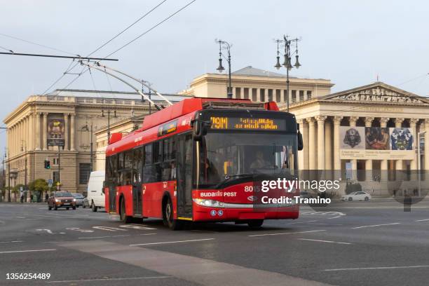 trolleybus solaris trollino 12 on a street - bus hungary stock pictures, royalty-free photos & images