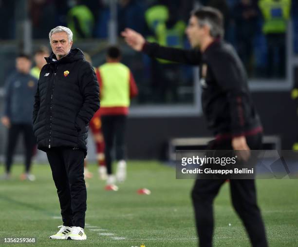 José Mário dos Santos Mourinho Félix head coach of AS Roma looks on during the Serie A match between AS Roma and Torino FC at Stadio Olimpico on...