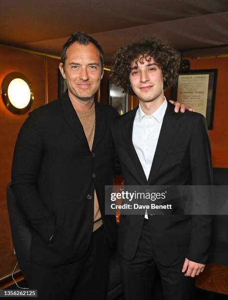 Jude Law and Filippo Scotti attend "The Hand of God" Special screening hosted by Jude Law and Alfonso Cuarón at The Curzon Mayfair on November 29,...