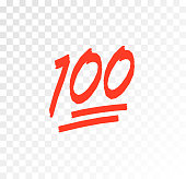 100 hundred emoticon vector icon. 100 emoji score sticker
