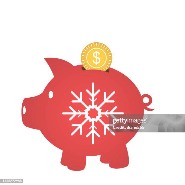 süße bunte weihnachtsikonen - sparschwein - christmas cash stock-grafiken, -clipart, -cartoons und -symbole