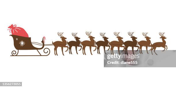 cute colorful christmas reindeer sleigh - sleigh isolated stock illustrations