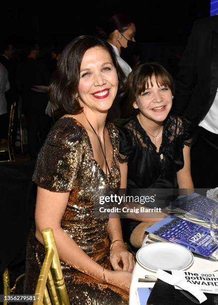 Maggie Gyllenhaal and Ramona Sarsgaard attend the GreenSlate Greenroom At The 2021 Gotham Awards at Cipriani Wall Street on November 29, 2021 in New...
