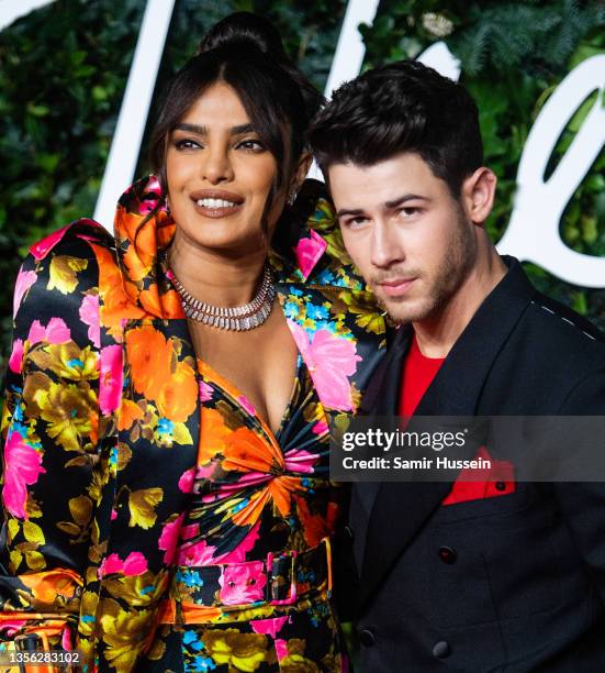 Priyanka Chopra and Nick Jonas attend Fashion Awards 2021 at the Royal Albert Hall on November 29, 2021 in London, England.