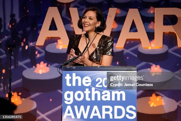Maggie Gyllenhaal speaks onstage during the 2021 Gotham Awards Presented By The Gotham Film & Media Institute on November 29, 2021 in New York City.