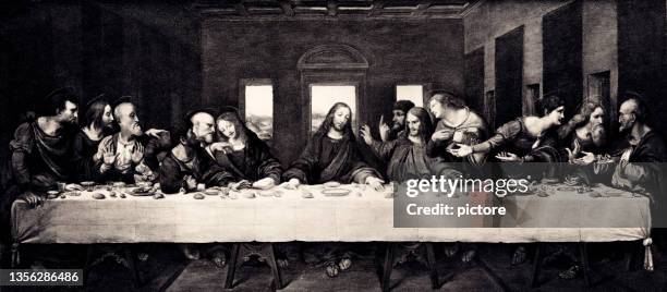 the last supper (xxxl with lots of details ) - renaissance man leonardo da vinci stock illustrations