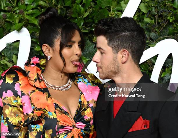 Priyanka Chopra Jonas and Nick Jonas attend The Fashion Awards 2021 at the Royal Albert Hall on November 29, 2021 in London, England.