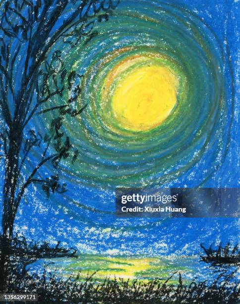 night - oil pastel drawing stock pictures, royalty-free photos & images