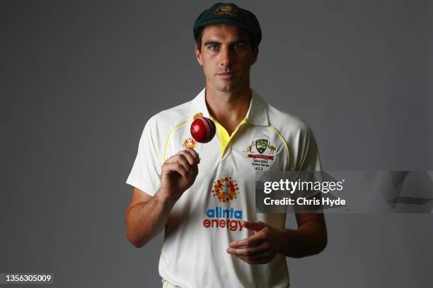Patrick Cummins poses during the Australia Test Cricket Team headshots session at NCC on November 30, 2021 in Brisbane, Australia.