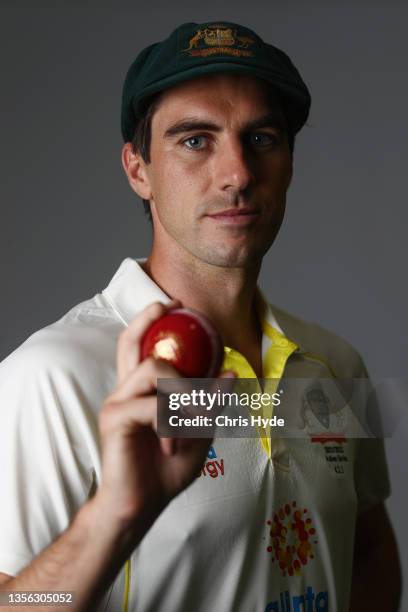 Patrick Cummins poses during the Australia Test Cricket Team headshots session at NCC on November 30, 2021 in Brisbane, Australia.