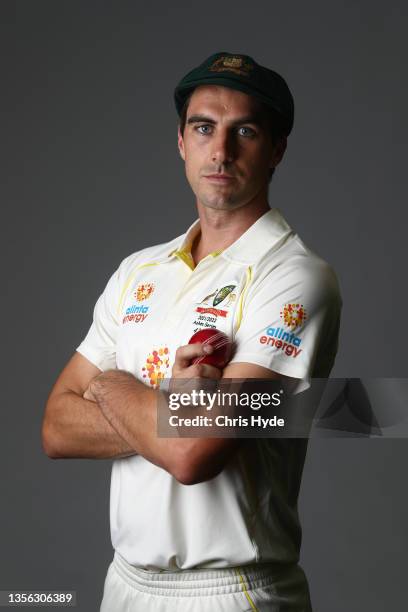 Patrick Cummins poses during the Australia Test Cricket Team headshots session at NCC on November 30, 2021 in Brisbane, Australia.