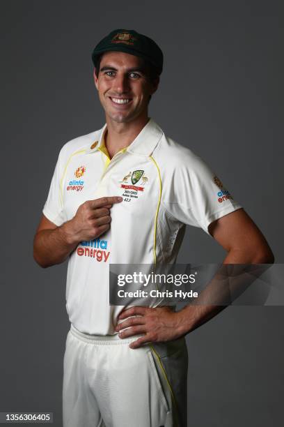 Patrick Cummins poses during the Australia Test Cricket Team headshots session at NCC on November 30, 2021 in Brisbane, Australia.
