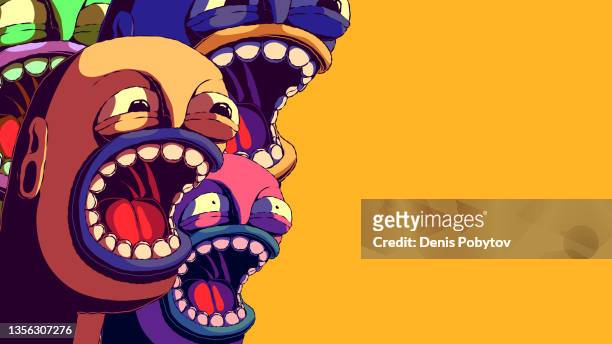 hand-drawn cartoon character banner illustration - screaming heads. - human attribute stock illustrations