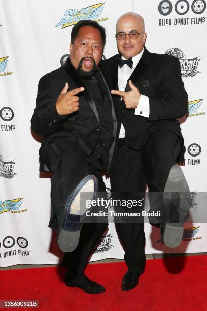 Bill Victor Arucan and Sephdok Ramone attend the "Alien Danger! With Raven Van Slender" Premiere at TCL Chinese Theatre on November 29, 2021 in...