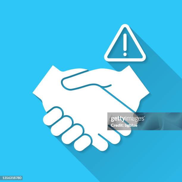 avoid handshakes. icon on blue background - flat design with long shadow - handshake blue background stock illustrations