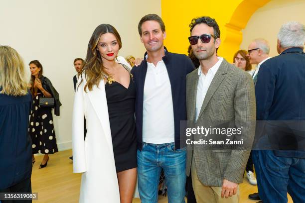 Miranda Kerr, Evan Spiegel and Alex Israel attend Alex Israel x Snapchat Exhibition Opening at Bass Museum on November 29, 2021 in Miami Beach,...