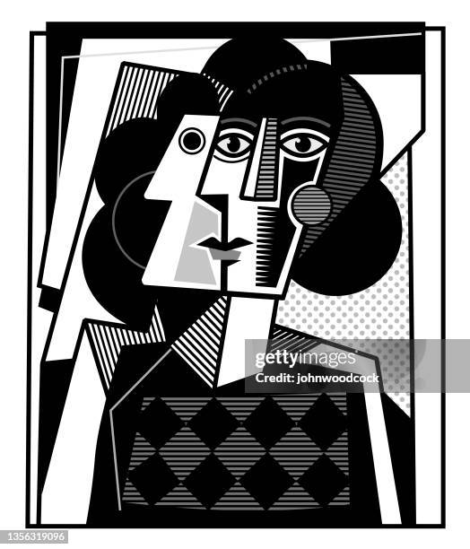 mono cubist face illustration - cubism stock illustrations