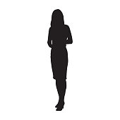 Business woman standing, isolated vector silhouette