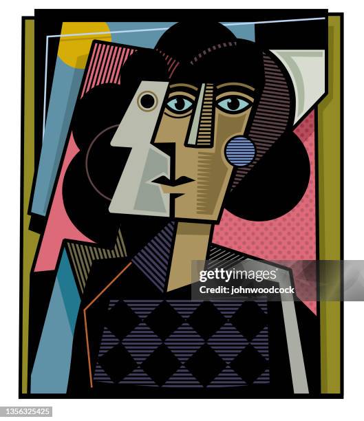 ilustraciones, imágenes clip art, dibujos animados e iconos de stock de cara cubista abstracta - cubismo