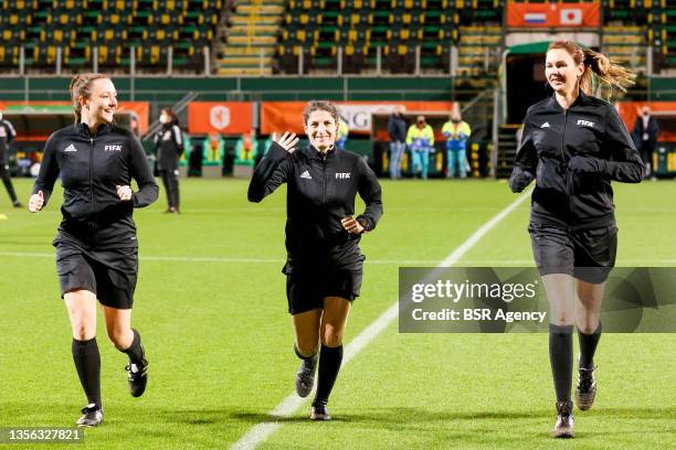 Warming up of Assistent referee Vanessa Arlt GER, Referee Riem Hussein GER, Assistent referee Christina Biehl GER during the Friendly match between...