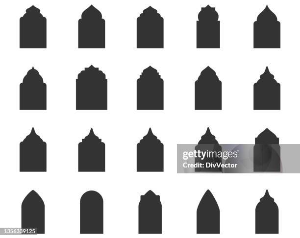 arch window vector set - mosque door stock illustrations