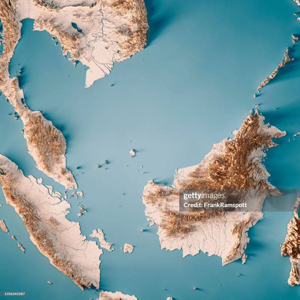 Malaysia 3D Render Topographic Map Neutral