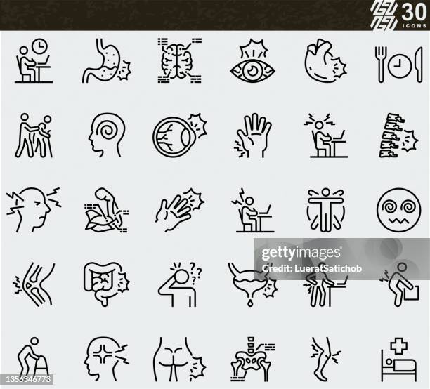 stockillustraties, clipart, cartoons en iconen met office syndrome , carpal tunnel syndrome , healthcare and  medical line icons - serious