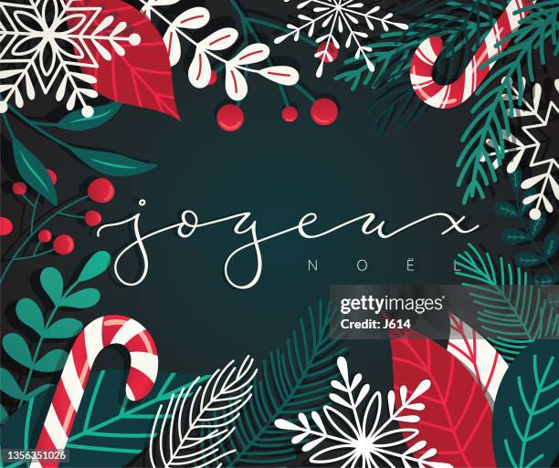 decorative christmas border - french language stock illustrations