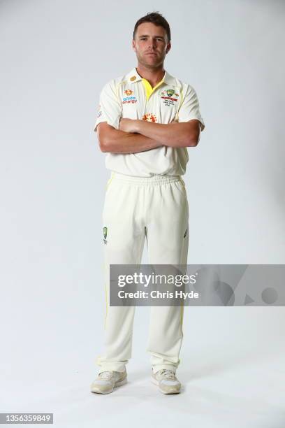 Marcus Harris poses during the Australia Test Cricket Team headshots session at NCC on November 30, 2021 in Brisbane, Australia.