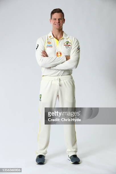 Steve Smith poses during the Australia Test Cricket Team headshots session at NCC on November 30, 2021 in Brisbane, Australia.