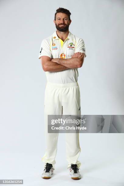 Michael Neser poses during the Australia Test Cricket Team headshots session at NCC on November 30, 2021 in Brisbane, Australia.