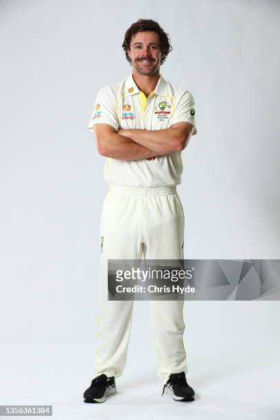 Travis Head poses during the Australia Test Cricket Team headshots session at NCC on November 30, 2021 in Brisbane, Australia.