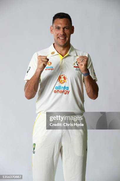 Scott Boland poses during the Australia Test Cricket Team headshots session at NCC on November 30, 2021 in Brisbane, Australia.