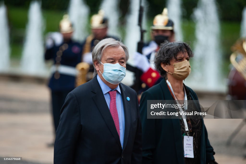 Colombia President Ivan Duque Welcomes United Nations Secretary-General Antonio Guterres in Presidential Palace.