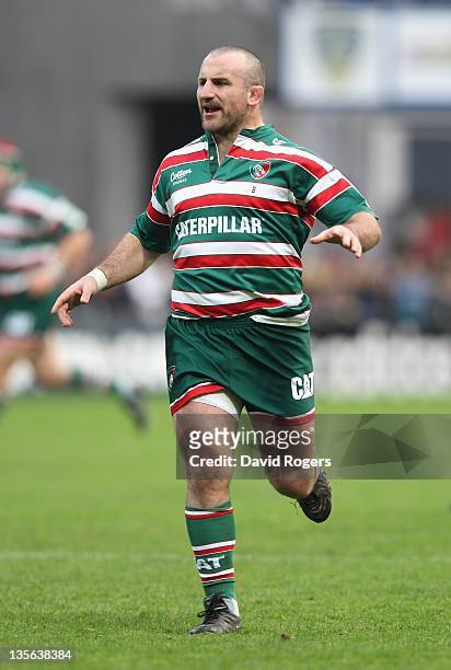 George Chuter of Leicester looks on during the Heineken Cup match between ASM Clermont Auvergne and Leicester Tigers at Stade Marcel Michelin on...