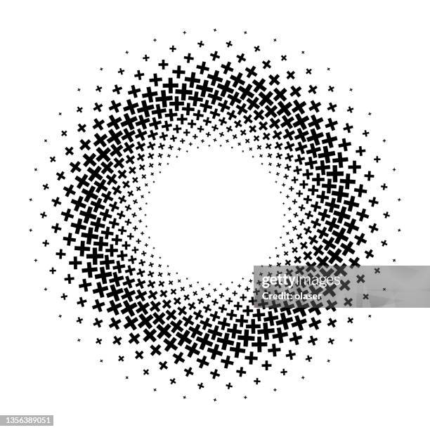 bildbanksillustrationer, clip art samt tecknat material och ikoner med plus shapes in circular pattern, radial dependent size - plustecken